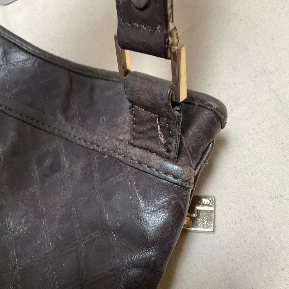 REHAB project L A M B LEATHER CROSSBODY BAG Brown and Pink Leather NEEDS repair - Picture 10 of 15